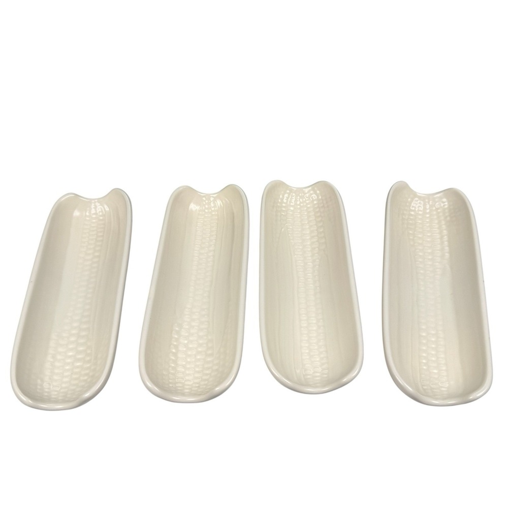 Pfaltzgraff Set Of 4 Heritage Blue Trim Corn On The Cob Plates 8 3/8" x 3 1/4"